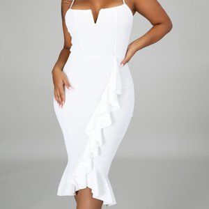RESTOCKED!!! 🚨 NWT White Spaghetti Strap Dress with Cascading Ruffles